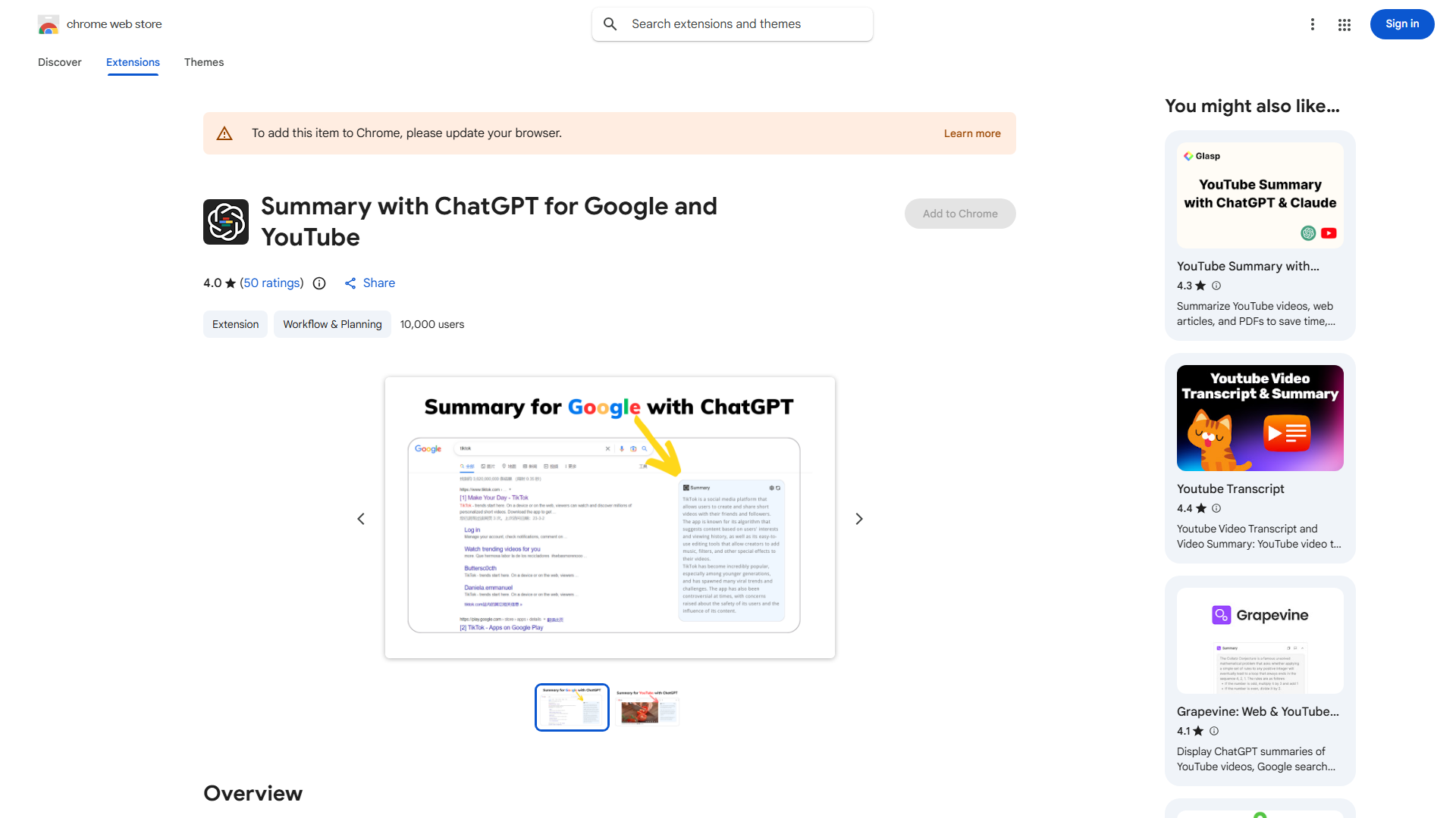 Google/YouTube Summary with ChatGPT