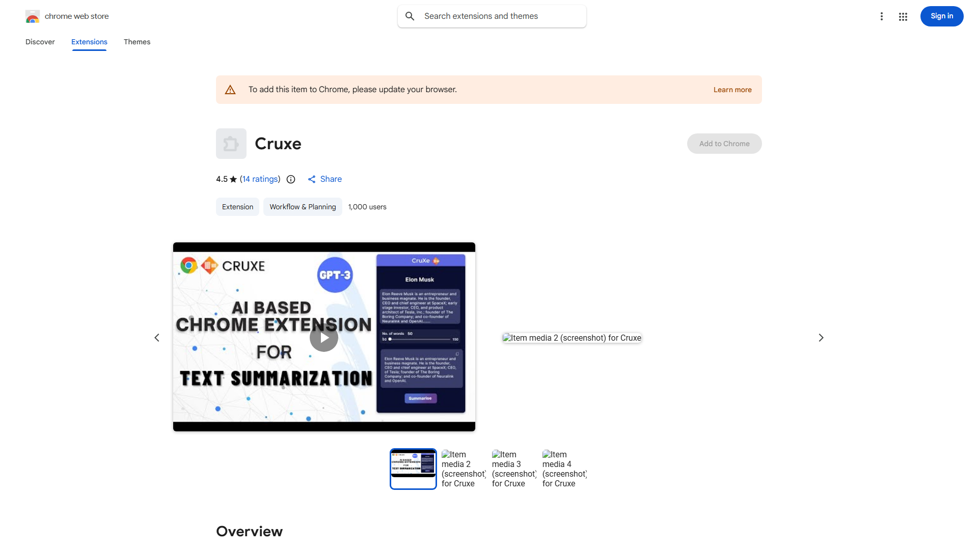 Cruxe AI Summarisation Extension