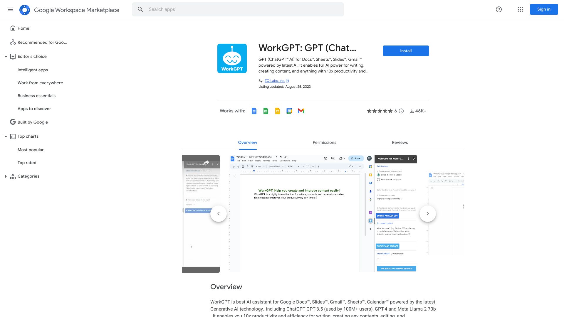 WorkGPT: GPT (ChatGPT™) for Workspace™
