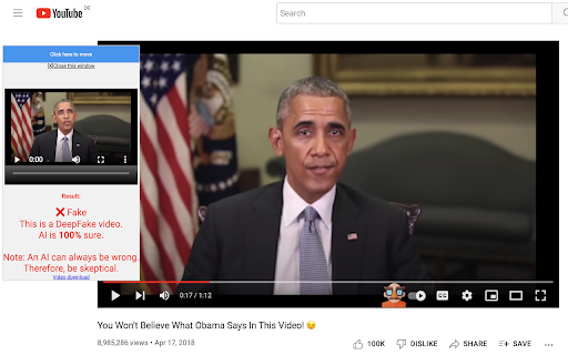 AI extension for YouTube™ deepfake detection
