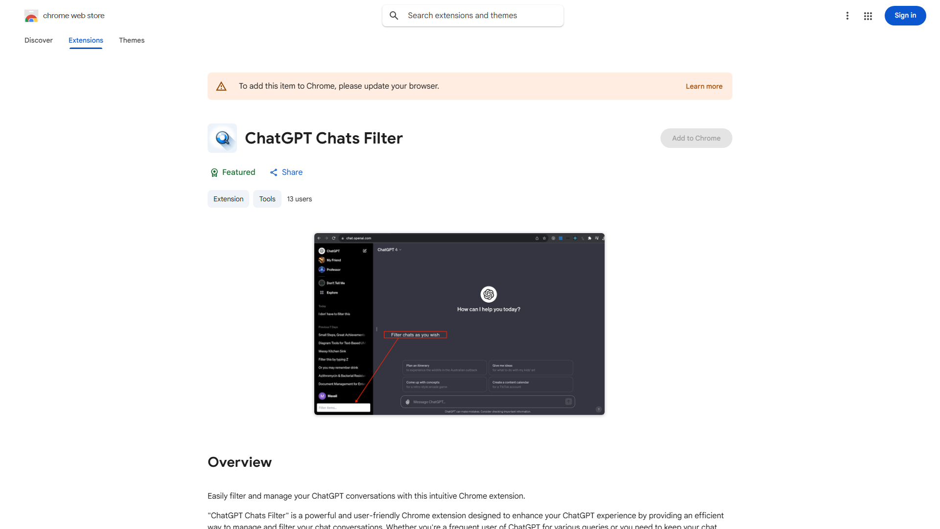 ChatGPT Chats Filter