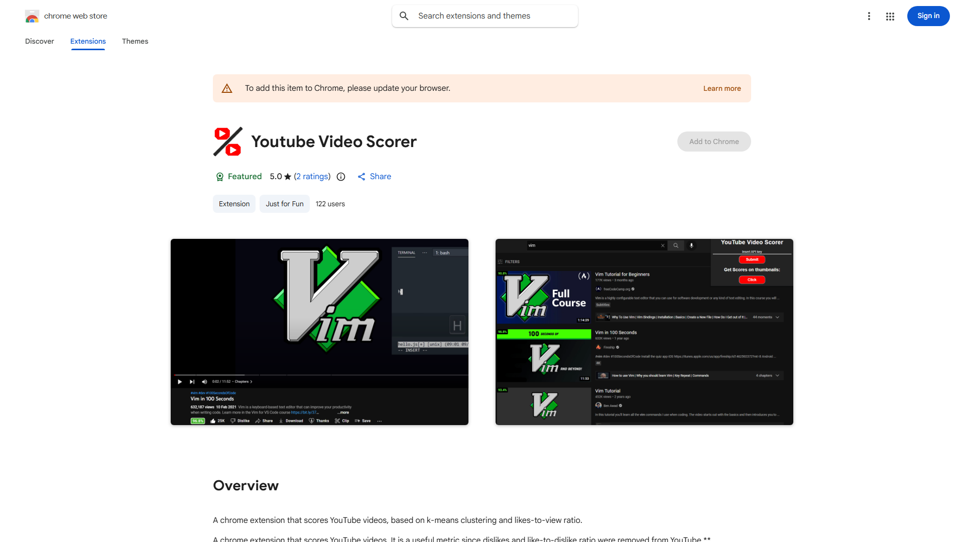 YouTube Video Scorer (Chrome Extension)