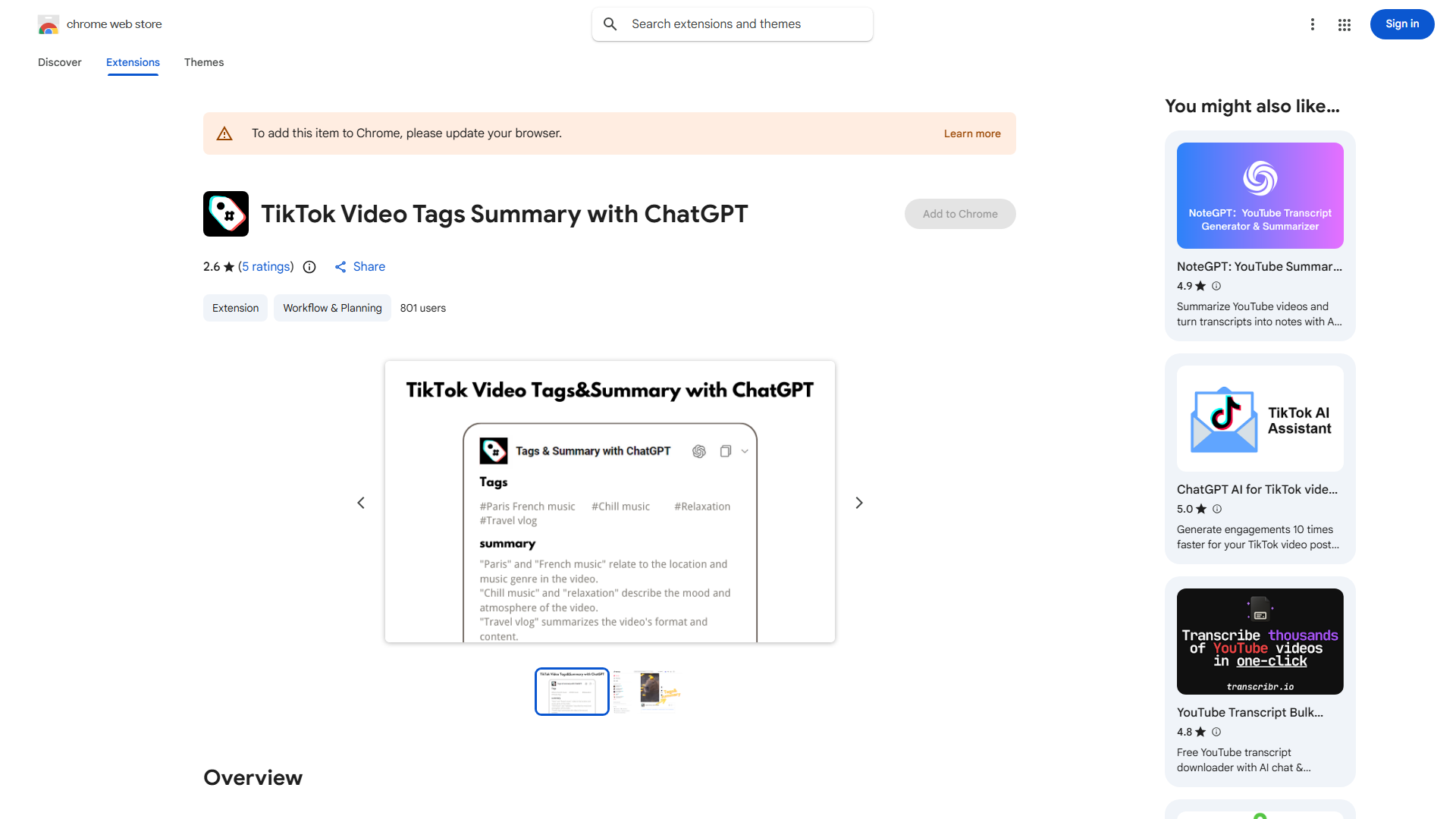 TikTok Video Tags & Summary Extension