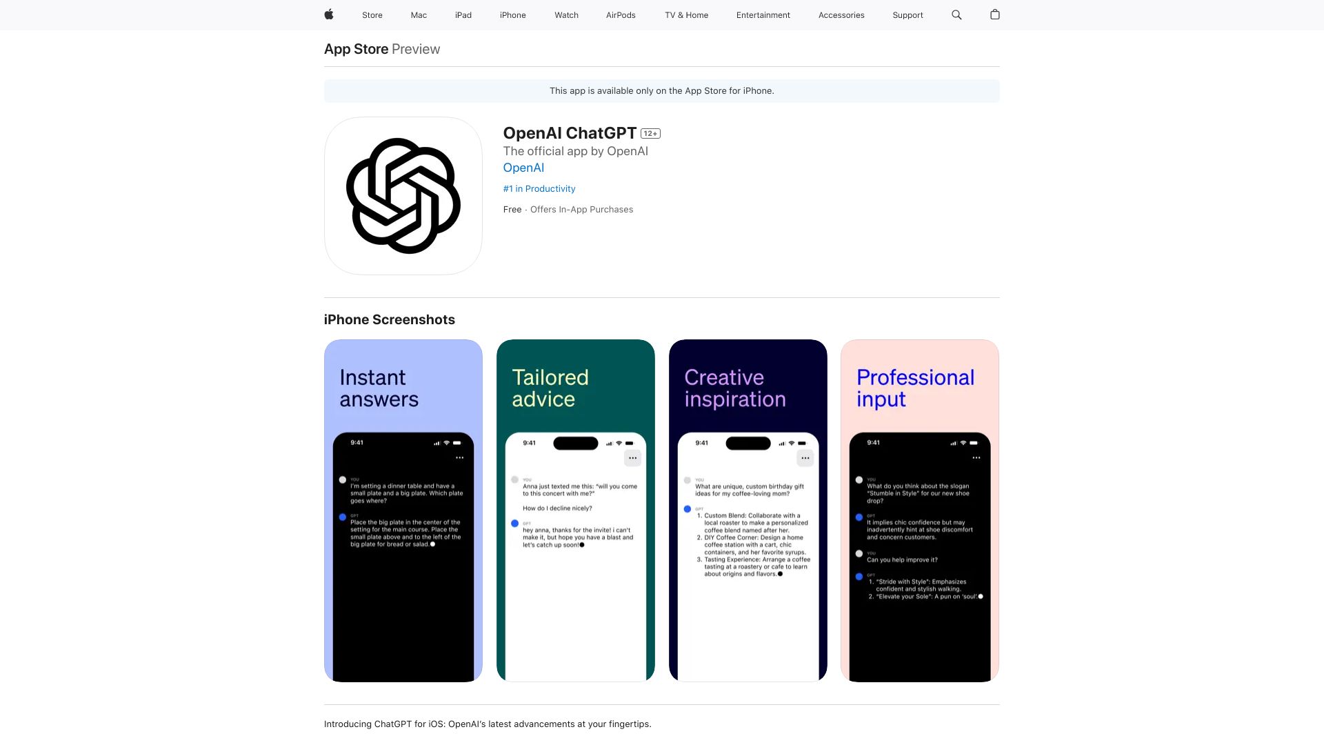 ChatGPT on the App Store