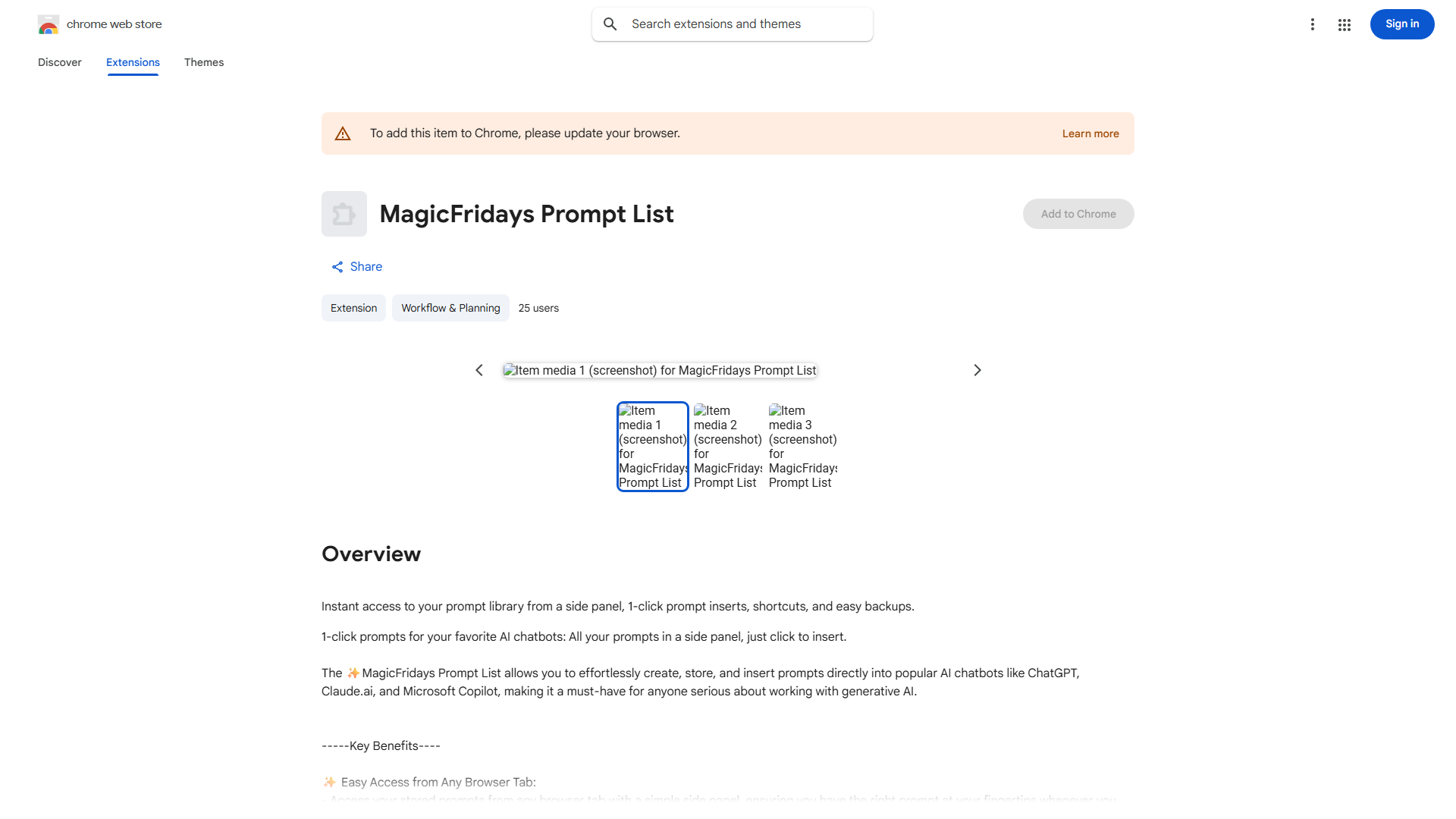 AI Prompts Side Panel