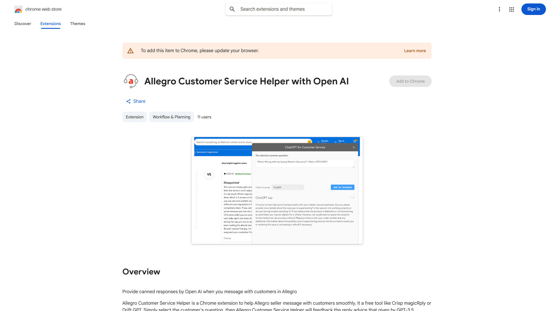 Allegro Customer Service Helper