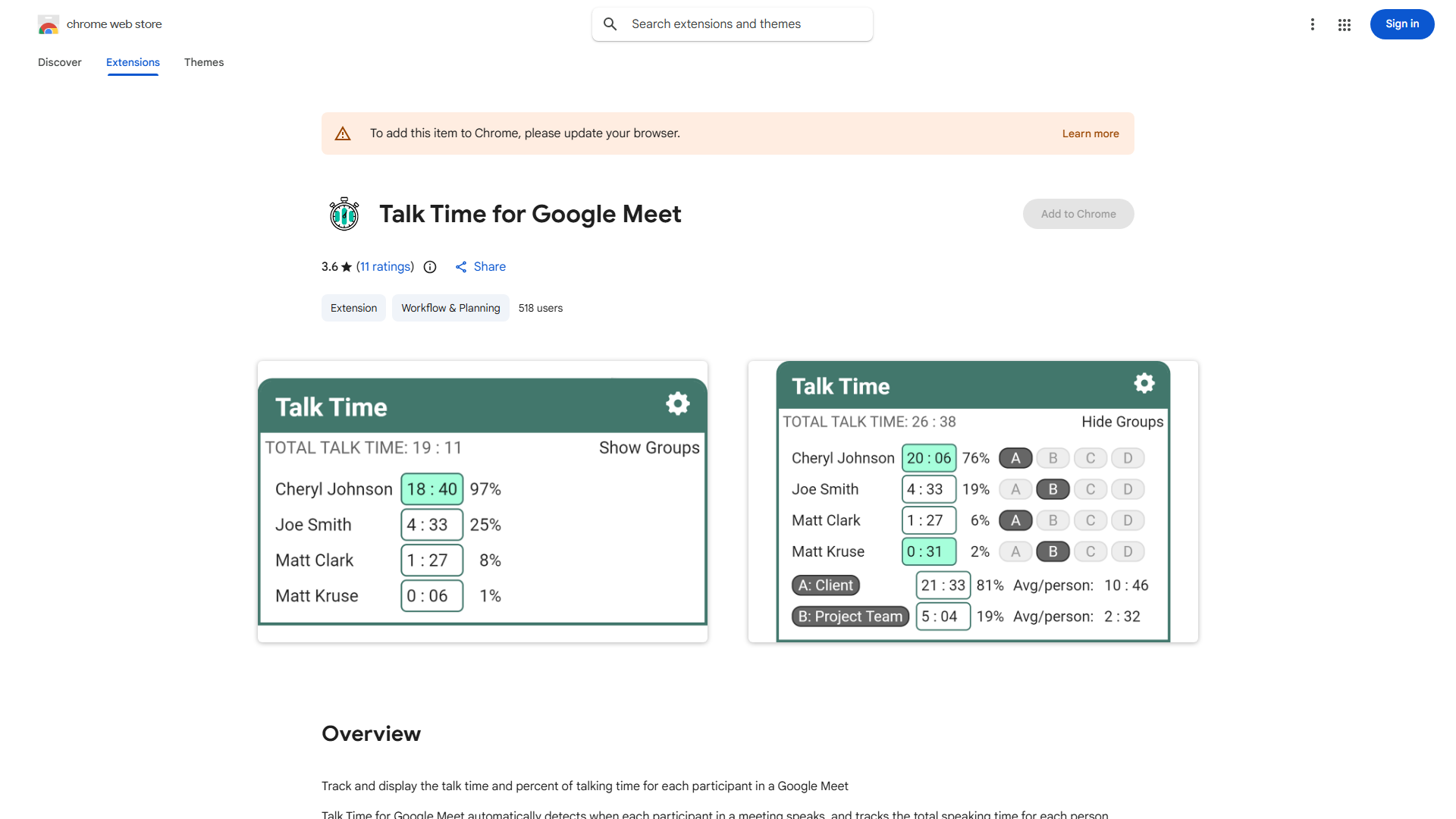 Talk Time for Google Meet