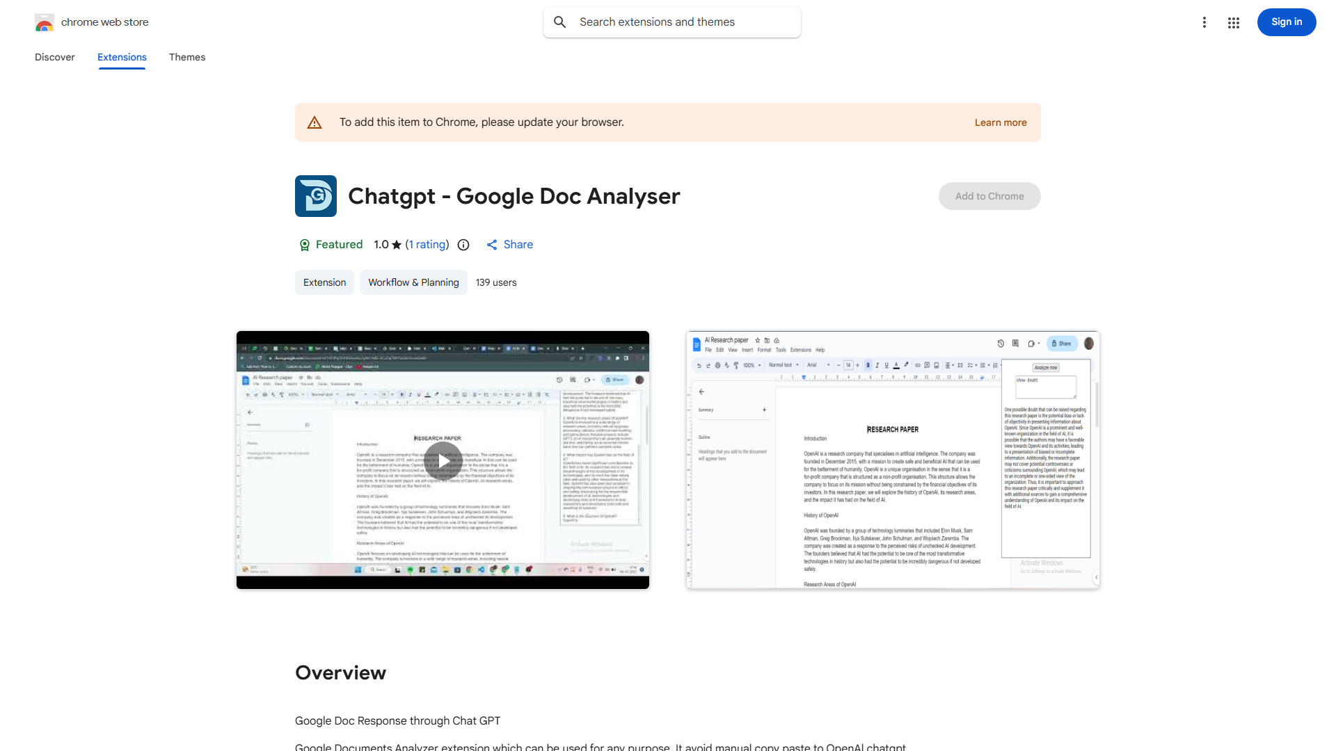 Google Documents Analyzer Extension