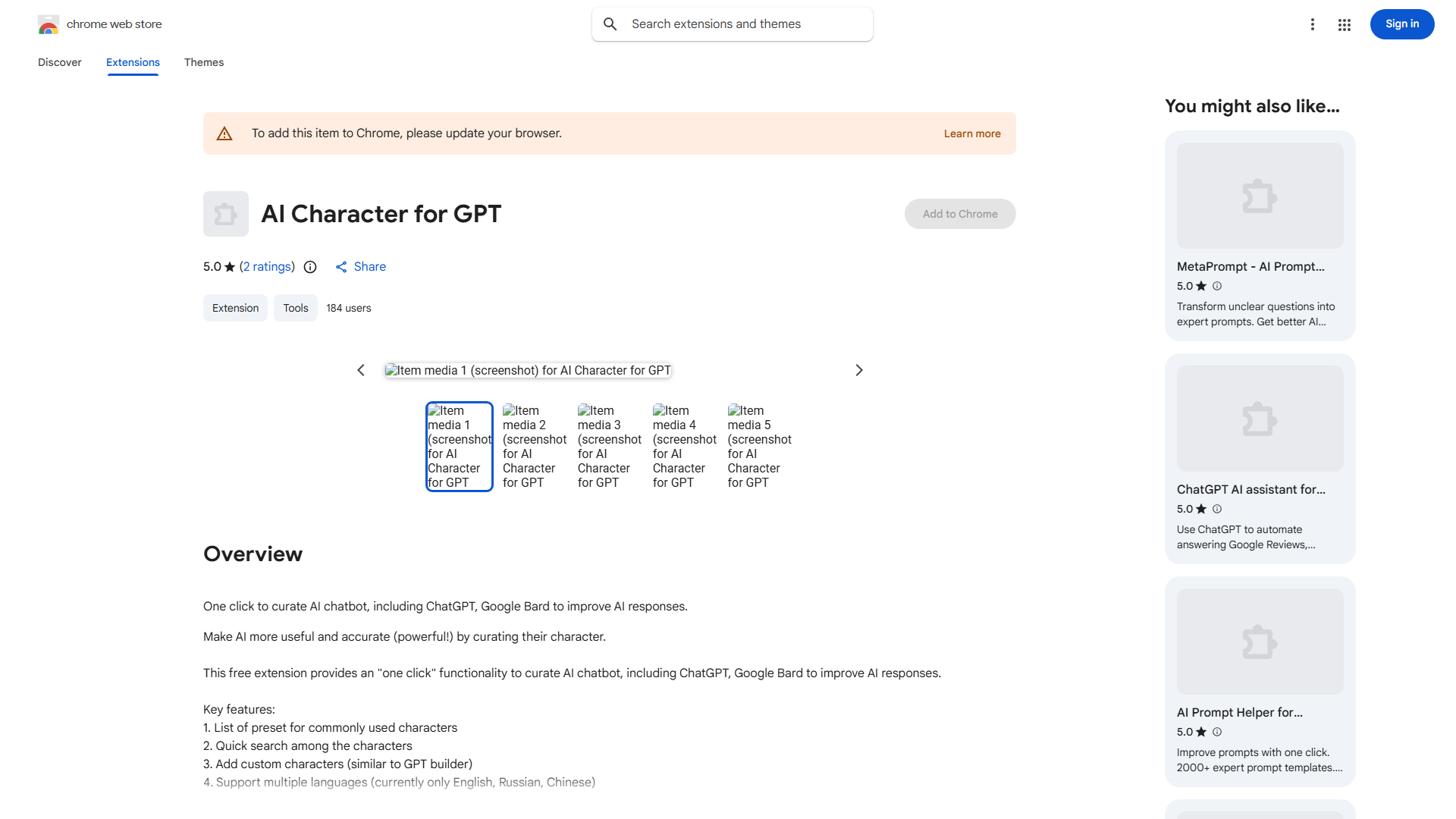 AI Character Curator Extension