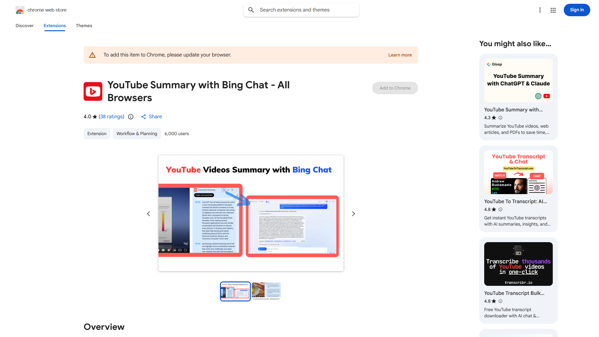 YouTube Summary with Bing Chat - All Browsers