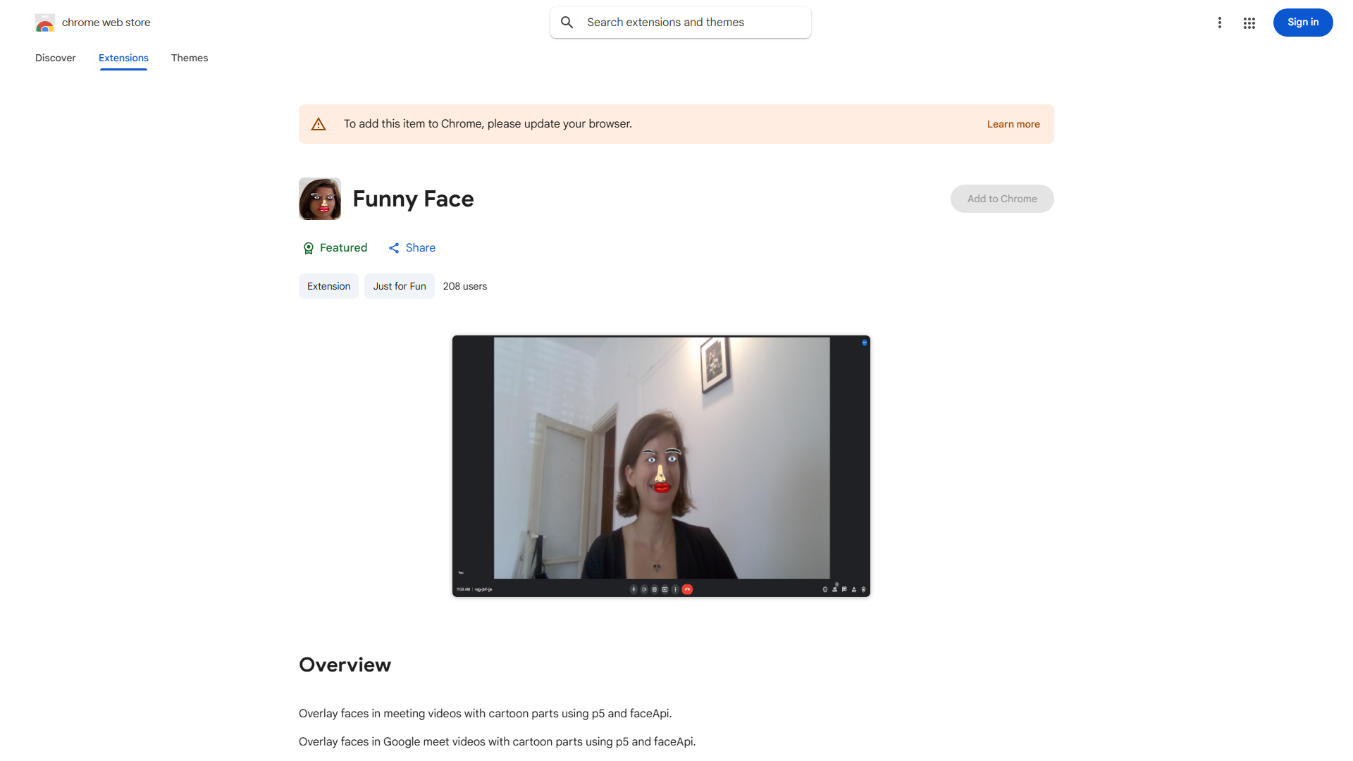 P5 and faceApi Cartoon Overlay