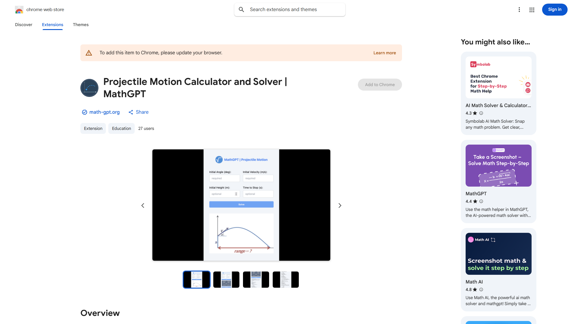 MathGPT Projectile Motion Calculator