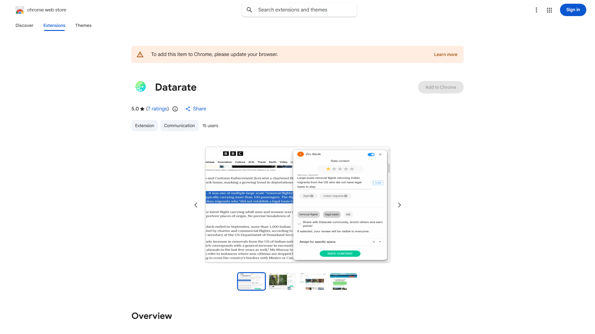 Datarate Chrome Extension