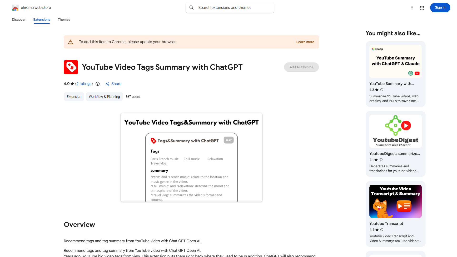 YouTube Video Tag Extension